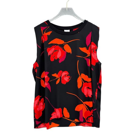 Cabi 4552 Complete Top Shine Black Red Flower Print Sleeveless Oversized Blouse - Picture 7 of 11